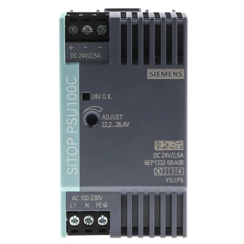 Siemens SITOP PSU100C Switched Mode DIN Rail Power Supply 1 Phase 264V AC/DC Input 24V DC 2.5A 60W PSU100C