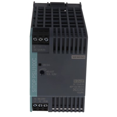 Siemens SITOP PSU100C Switched Mode DIN Rail Power Supply 1-Phase 264V AC/DC Input 12V DC 6.5A Output 78W PSU100C