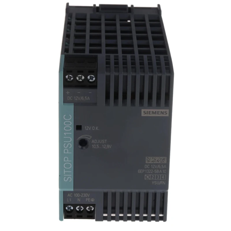 Siemens SITOP PSU100C Switched Mode DIN Rail Power Supply 1-Phase 264V AC/DC Input 12V DC 6.5A Output 78W PSU100C