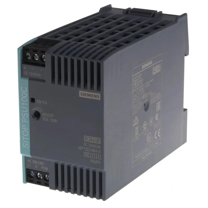 Siemens SITOP PSU100C Switched Mode DIN Rail Power Supply 1-Phase 264V AC/DC Input 12V DC 6.5A Output 78W PSU100C