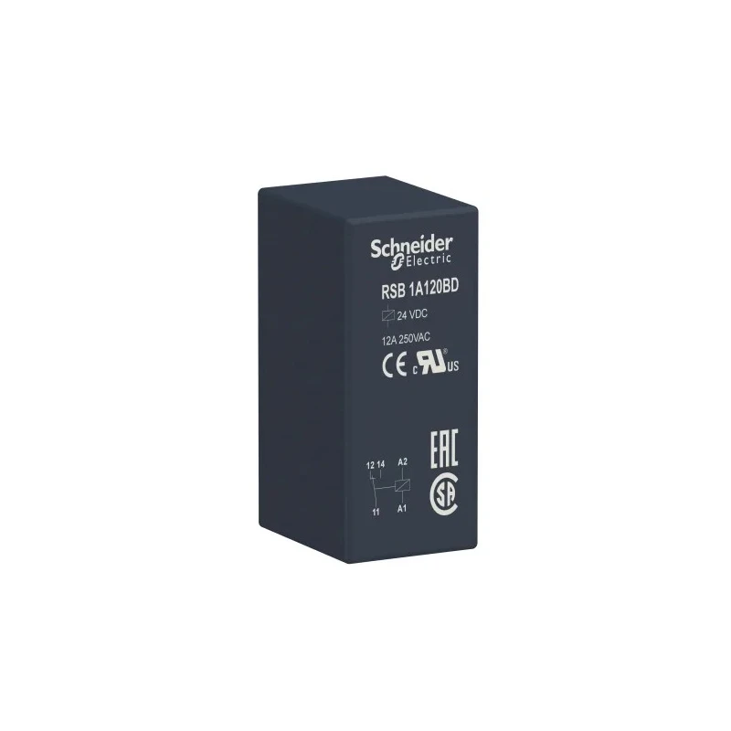 Schneider Electric Power Relay PCB Mount 24V DC Coil 12A Switching Current 1 CO RSB1A120BD
