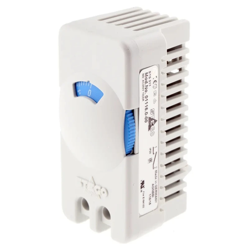 STEGO Enclosure Thermostat NO/NC, 250V AC Supply Voltage, Temperature Range 0 to 60 °C, Max Operating Temp 80 °C 01116.0-00