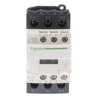 Schneider Electric LC1D Contactor, 24V DC Coil, 3-Pole, 38 A, 5.5 kW Power Rating, 3 NO Auxiliary Contacts, 690V AC/DC 