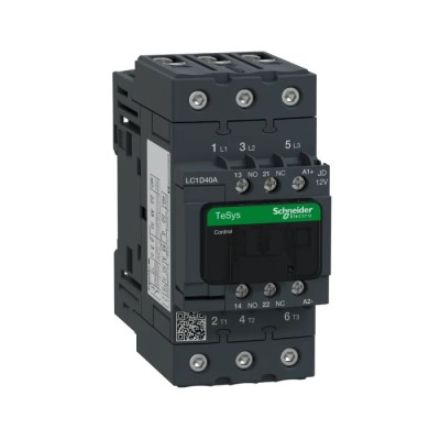 Schneider Electric LC1D Contactor, 12V DC Coil, 3-Pole, 40 A, 30 kW, 690V AC/DC LC1D40AJD