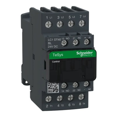 Schneider Electric LC1DT40BL Contactor, 24V DC Coil, 4-Pole, 40A, 690V AC/DC, DIN Rail Mount