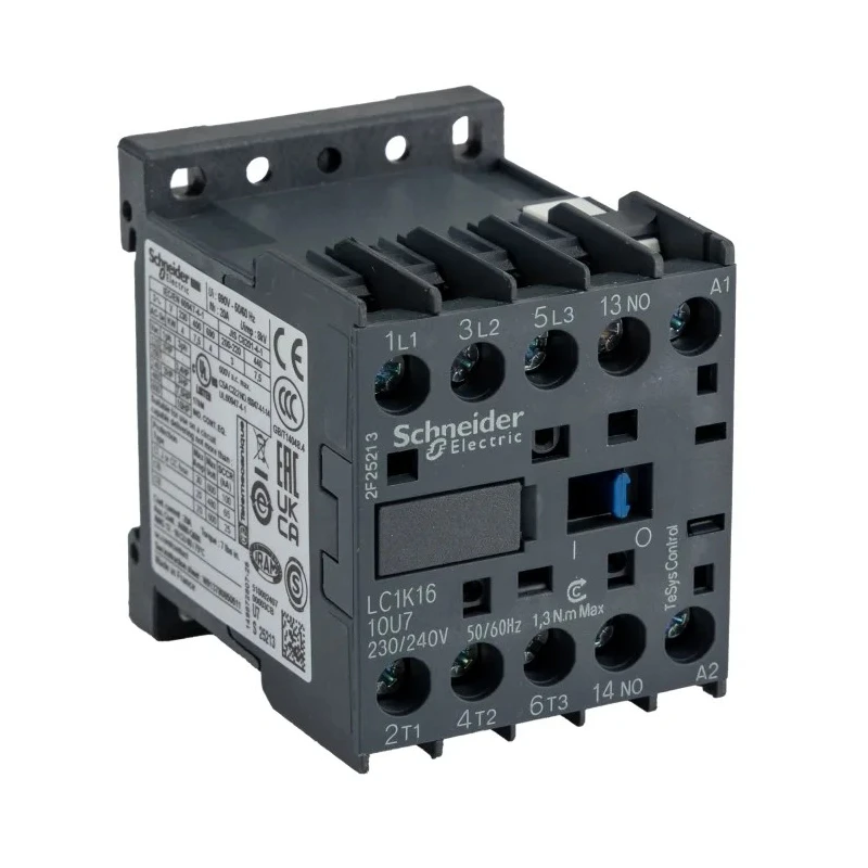 Schneider Electric LC1K Contactor, 230V AC Coil, 3-Pole, 16A 240V, 3 NO Auxiliary Contacts, 690V AC 