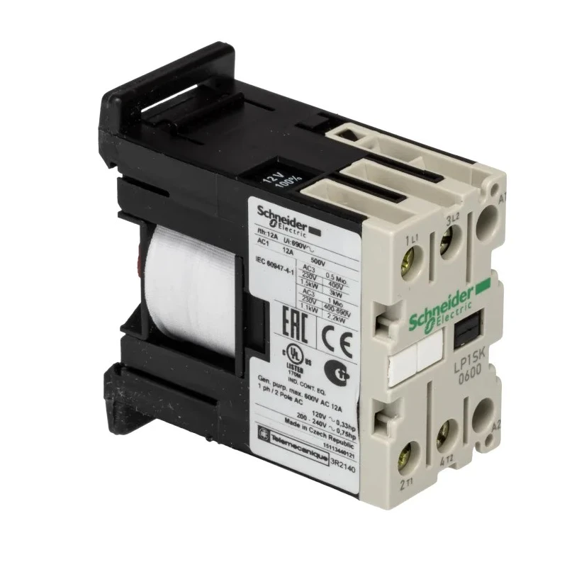 Schneider Electric LP1S Contactor with 12V DC Coil, 2-Pole, 12A Contact Current, 690V AC Contact Voltage 