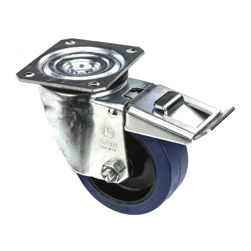 LAG Braked Swivel Castor, Medium Duty, 300 kg Load Capacity, 200 mm Rubber Wheel, Roller Bearing Hub 32090B FR