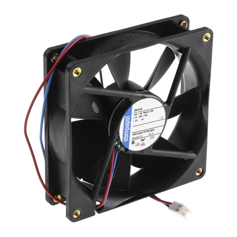ebm-papst 3400 N Series Axial Fan 24V DC 2.3W 84 m³/h IP20 92 mm Rectangular Frame 