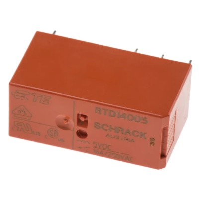 TE Connectivity Power Relay PCB Mount SPDT 5V DC Coil 16A Switching Current 400V AC RT1 Series 5-1393238-9