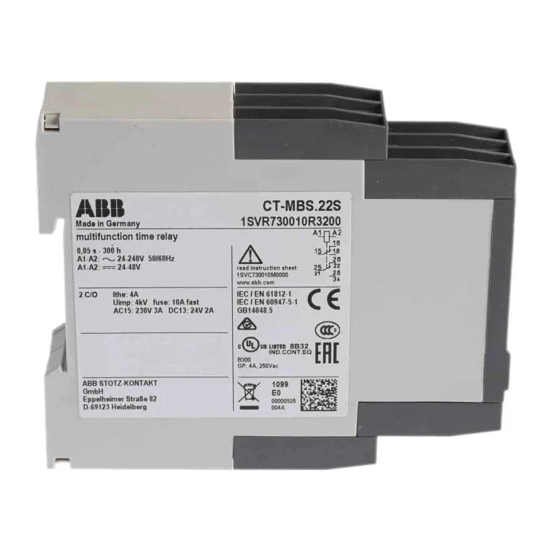 ABB 1SVR Series DIN Rail Timer Relay 2-Contact 24 V dc 240V ac 0.05 s to 300 h 1SVR730010R3200 CT-MBS.22S