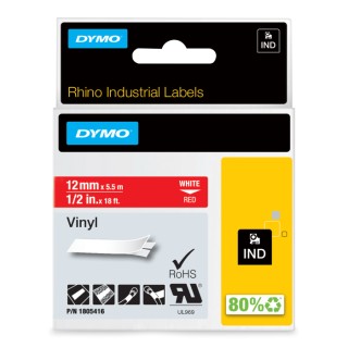 Dymo Label Printer Tape White on Red, 12 mm Width, 5.5 m Length 1805416