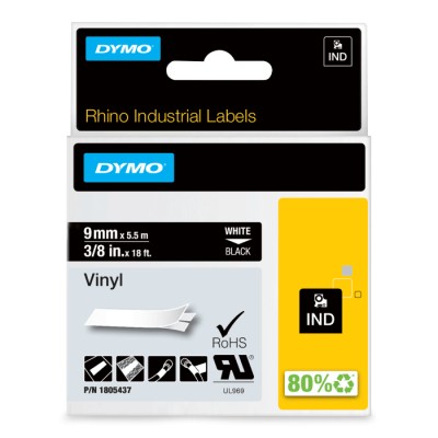 Dymo White on Black Label Printer Tape 9 mm Width 5.5 m Length 1805437