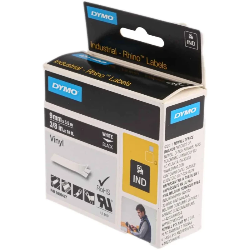 Dymo White on Black Label Printer Tape 9 mm Width 5.5 m Length 1805437