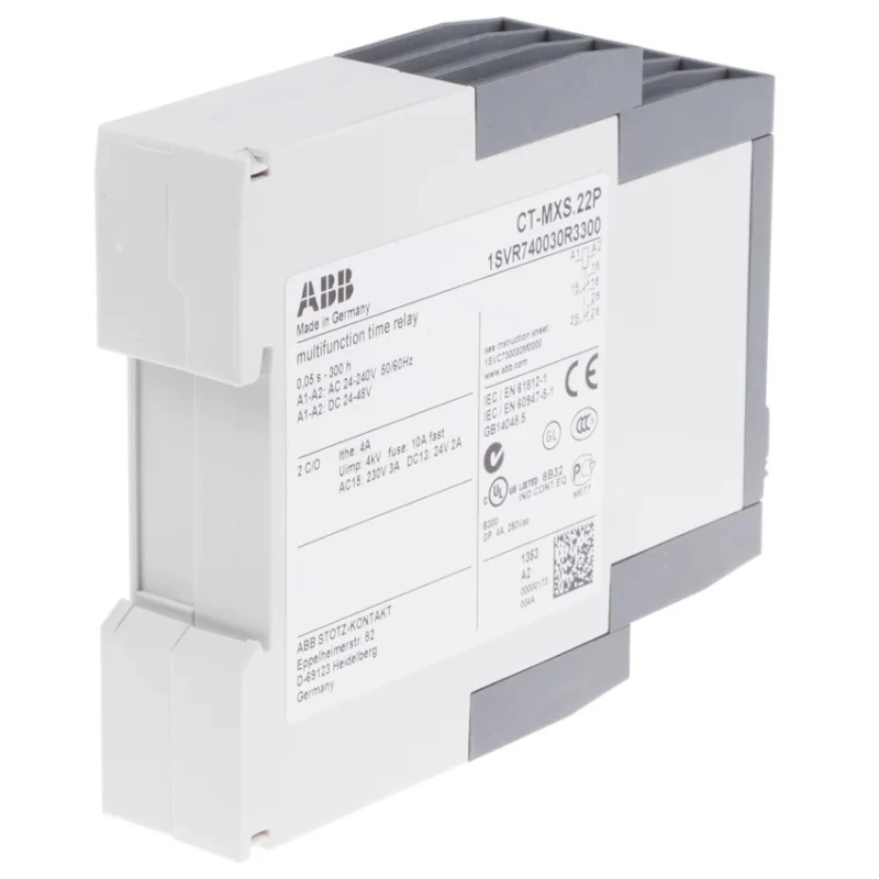 ABB DIN Rail Multifunction Timer Relay 2-Contact DPDT Switch 48 V DC 24 V AC 240 V AC 0.05 s to 1SVR740030R3300 CT-MXS.22P
