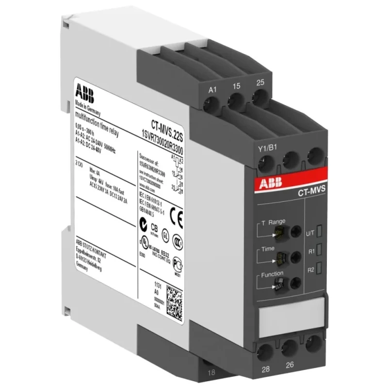 ABB 1SVR Series DIN Rail Timer Relay Multifunction, 2-Contact DPDT, 24 V dc/ac, 240 V ac, 0.05 s 1SVR730020R3300 CT-MVS.22S