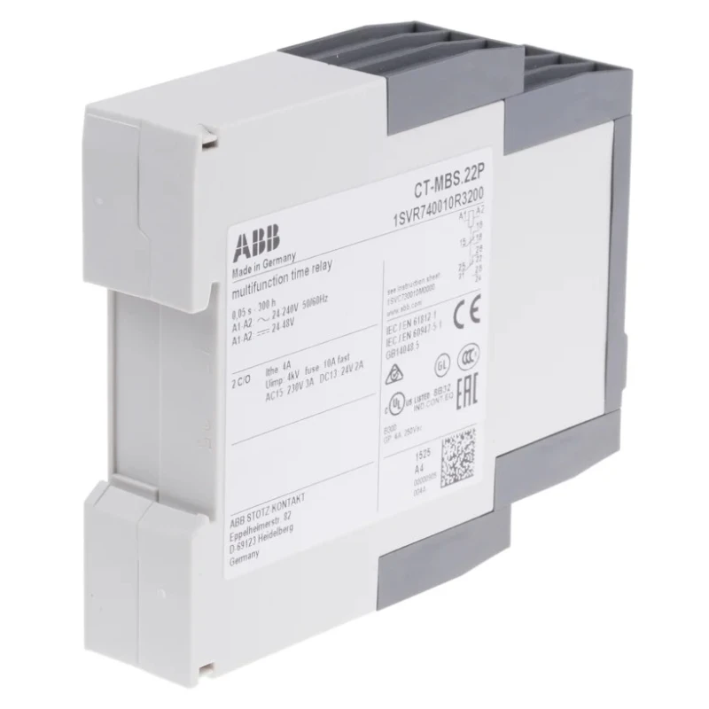 ABB DIN Rail Timer Relay 2-Contact Multifunction, 48 V dc 24V ac 240 V ac, Time Range 0.05 s to 1SVR740010R3200 CT-MBS.22P