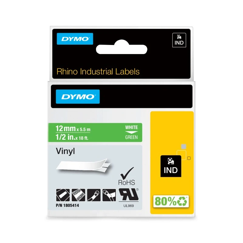 Dymo White on Green Label Printer Tape 12 mm Width, 5.5 m Length 1805414