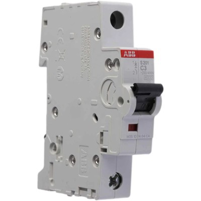 ABB System Pro M Compact S200 Miniature Circuit Breaker, 1-Pole, 3A, Type C, 230V AC, 72V DC, 6 kA 2CDS251001R0034 S201-C3