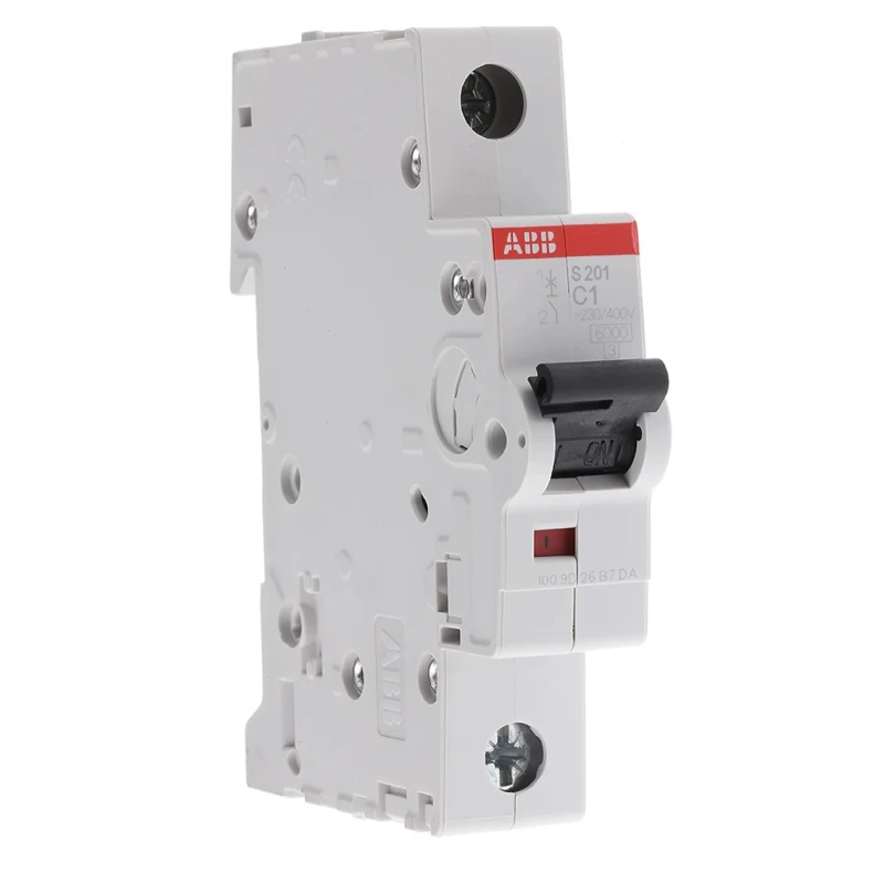 ABB System Pro M Compact S200 Miniature Circuit Breaker, 1-Pole, 1A, Type C, 230V AC, 72V DC, 6kA 2CDS251001R0014 S201-C1