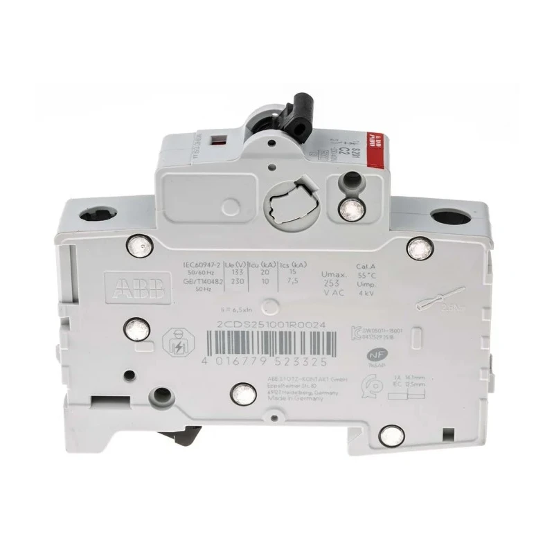 ABB System Pro M Compact Miniature Circuit Breaker, 1-Pole, 2A, Type C, 230V AC, 72V DC, 6kA 2CDS251001R0024 S201-C2