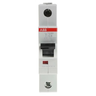 ABB System Pro M Compact S200 Miniature Circuit Breaker 1-Pole 4A Type C 253V AC 72V DC 6kA Breaking 2CDS251001R0044 S201-C4