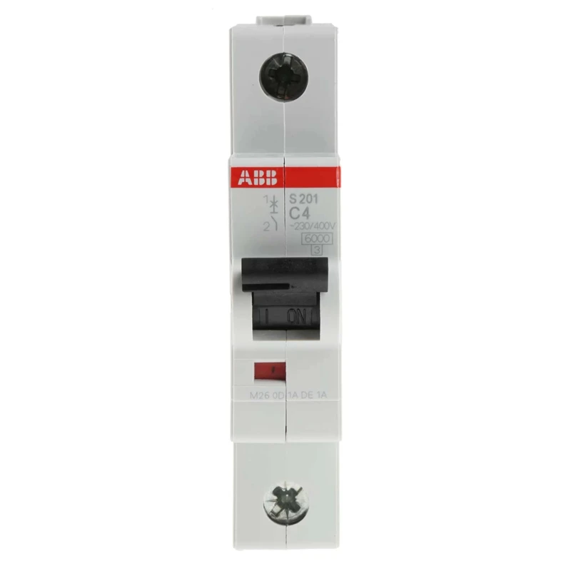 ABB System Pro M Compact S200 Miniature Circuit Breaker 1-Pole 4A Type C 253V AC 72V DC 6kA Breaking 2CDS251001R0044 S201-C4