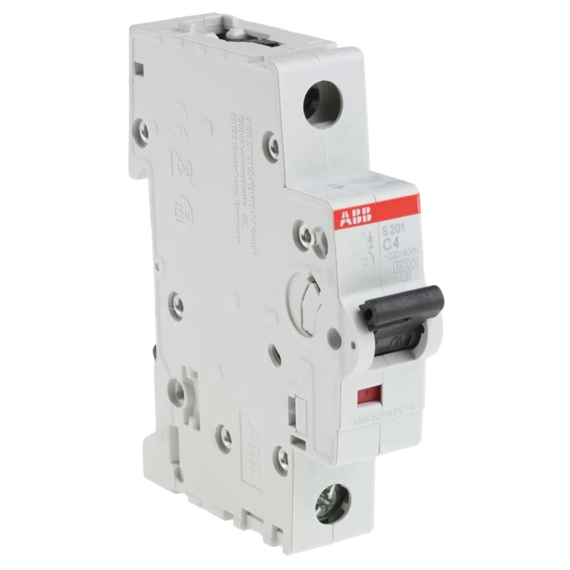 ABB System Pro M Compact S200 Miniature Circuit Breaker 1-Pole 4A Type C 253V AC 72V DC 6kA Breaking 2CDS251001R0044 S201-C4