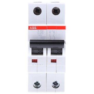ABB System Pro M Compact S200 Miniature Circuit Breaker, 2-Pole, 20A, Type C, 400V AC, 125V DC, 6 2CDS252001R0204 S202-C20