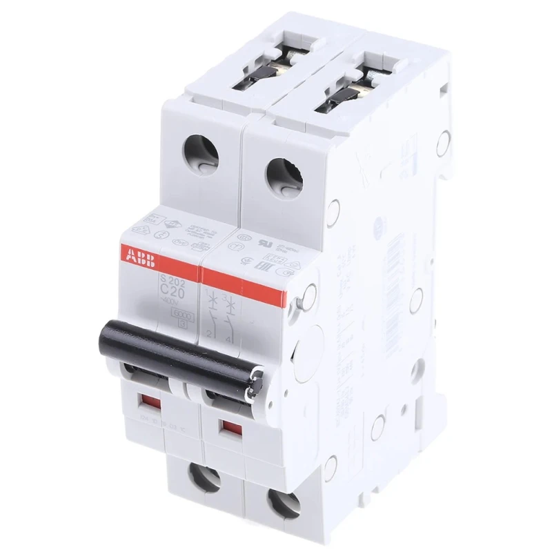 ABB System Pro M Compact S200 Miniature Circuit Breaker, 2-Pole, 20A, Type C, 400V AC, 125V DC, 6 2CDS252001R0204 S202-C20