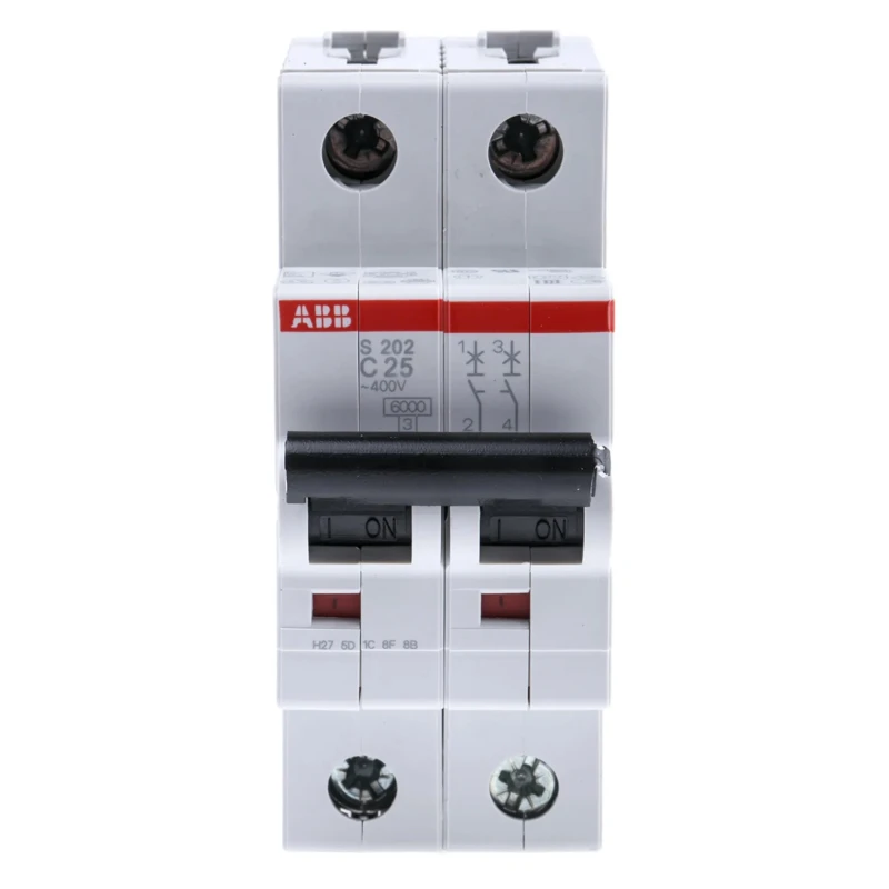 ABB System Pro M Compact S200 Miniature Circuit Breaker 2-Pole 25A Type C 400V AC, 125V DC 10 kA 2CDS252001R0254 S202-C25