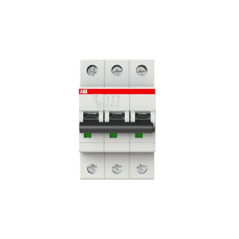 ABB System Pro M Compact S200 Miniature Circuit Breaker 3-Pole 3A Type C 400V AC 110V DC 6kA 2CDS253001R0034 S203-C3