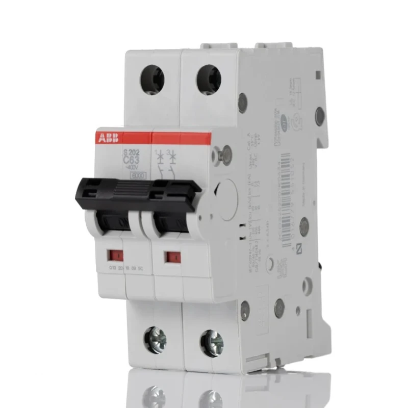 ABB System Pro M Compact S200 Miniature Circuit Breaker, 2-Pole, 63A, Type C, 440V AC, 125V DC, 6kA 2CDS252001R0634 S202-C63