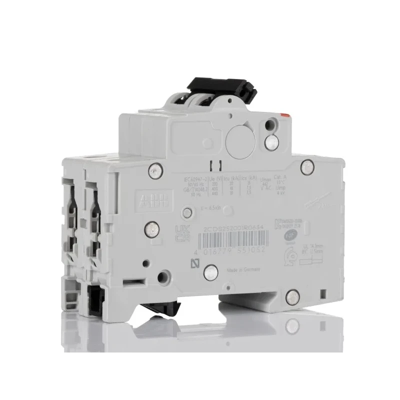 ABB System Pro M Compact S200 Miniature Circuit Breaker, 2-Pole, 63A, Type C, 440V AC, 125V DC, 6kA 2CDS252001R0634 S202-C63