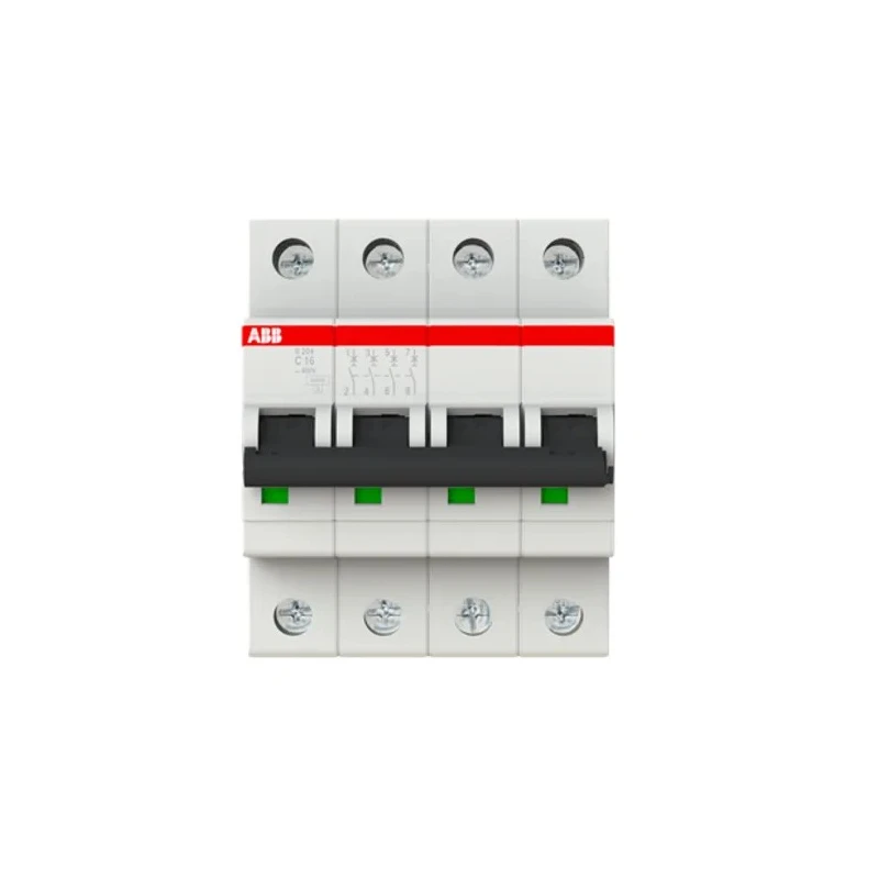 ABB System Pro M Compact S200 Miniature Circuit Breaker, 4-Pole, 16A, Type C, 400V AC, 110V DC, 6kA 2CDS254001R0164 S204-C16