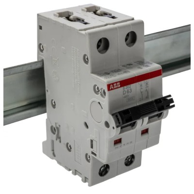 ABB System Pro M Compact S200 Miniature Circuit Breaker, 2-Pole, 63A, Type D, 400V AC, 125V DC, 10 2CDS252001R0631 S202-D63