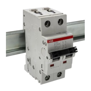 ABB System Pro M Compact S200 Miniature Circuit Breaker, 2-Pole, 32A, Type K, 10 kA Breaking 2CDS252001R0537 S202-K32