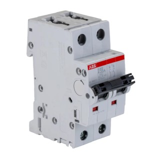 ABB System Pro M Compact S200 Miniature Circuit Breaker, 2-Pole, 20A, Type K, 400V AC, 125V DC, 6kA 2CDS252001R0487 S202-K20