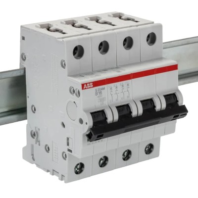 ABB System Pro M Compact S200M Miniature Circuit Breaker, 4-Pole, 16A, Type B, 400V AC, 15 kA 2CDS274001R0165 S204M-B16