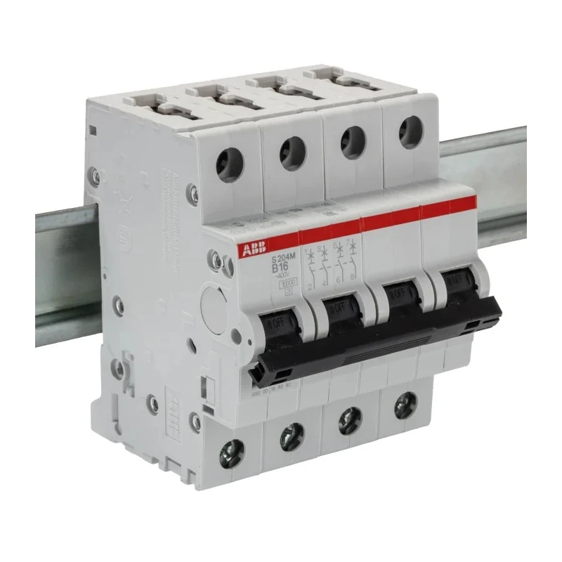 ABB System Pro M Compact S200M Miniature Circuit Breaker, 4-Pole, 16A, Type B, 400V AC, 15 kA 2CDS274001R0165 S204M-B16