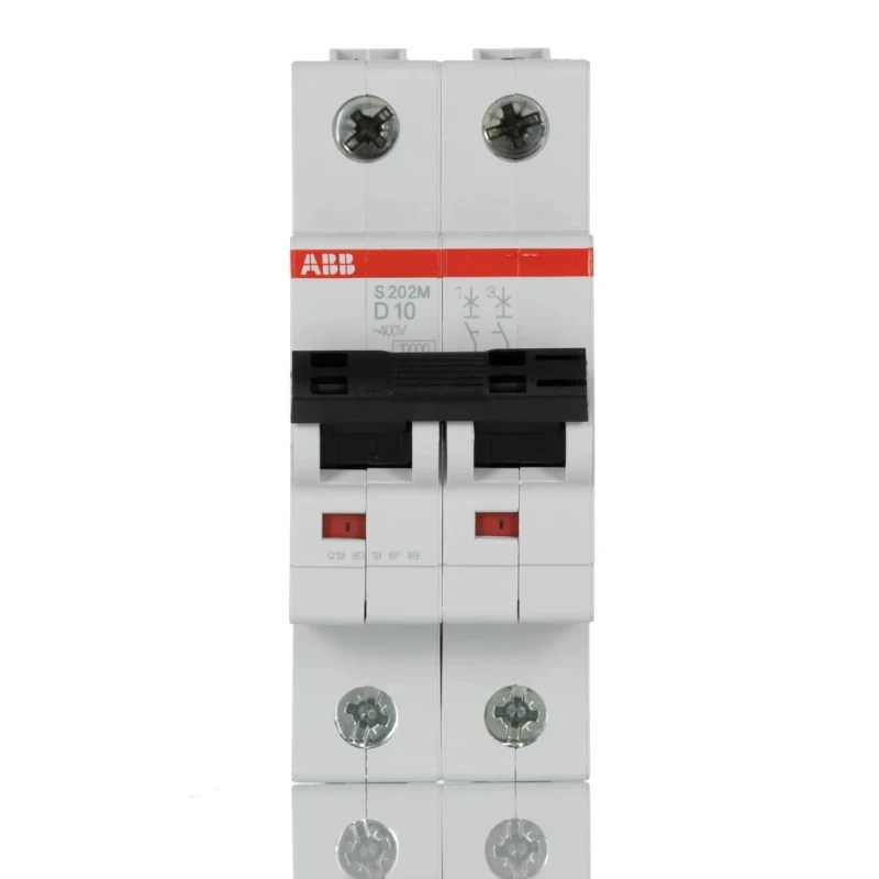 ABB System Pro M Compact S200M Miniature Circuit Breaker, 2-Pole, 10A, Type D, 400V AC, 125V DC 2CDS272001R0101 S202M-D10
