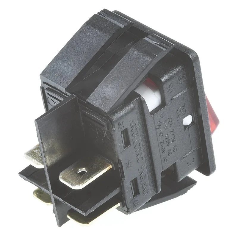 Arcolectric (Bulgin) Ltd DPST Illuminated On-Off Rocker Switch Panel Mount 16A 24V DC Nylon Red Actuator C6053ALNAEB