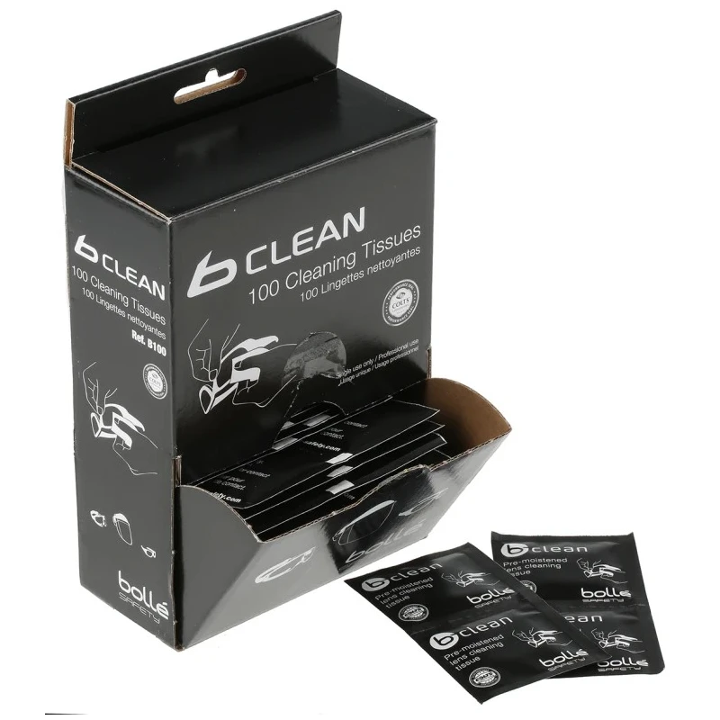 Bolle Safety Lens Cleaning Tissue Box of 100 Tücher Pre-Moistened Antibacterial Anti-Static PACW100