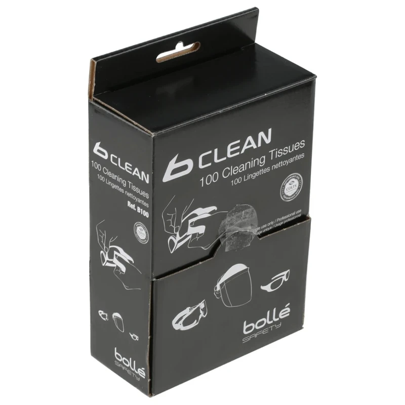Bolle Safety Lens Cleaning Tissue Box of 100 Tücher Pre-Moistened Antibacterial Anti-Static PACW100