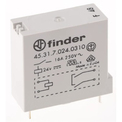 Finder Power Relay 24V DC Coil, 30A Switching Current, SPST, PCB Mount 45.31.7.024.0310