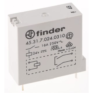 Finder Power Relay 24V DC Coil 30A Switching Current SPST PCB Mount 45.31.7.024.0310