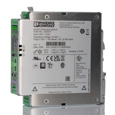 Phoenix Contact QUINT UPS 24V 24V dc Input Uninterruptible Power Supply 120W 24V dc Output 40A Backup Time 2h DIN 2320212