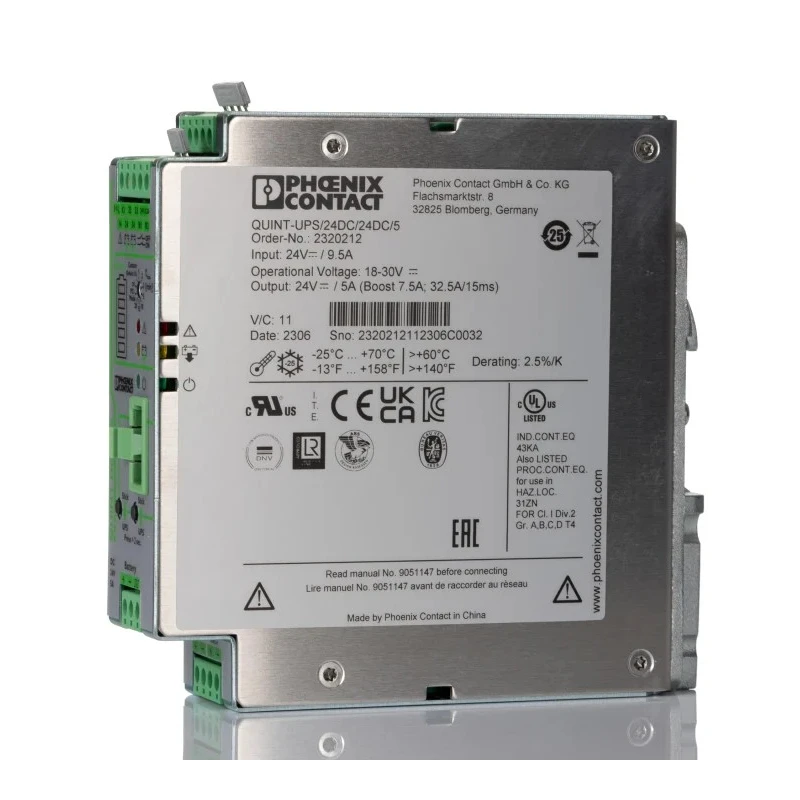 Phoenix Contact QUINT UPS 24V 24V dc Input Uninterruptible Power Supply 120W 24V dc Output 40A Backup Time 2h DIN 2320212