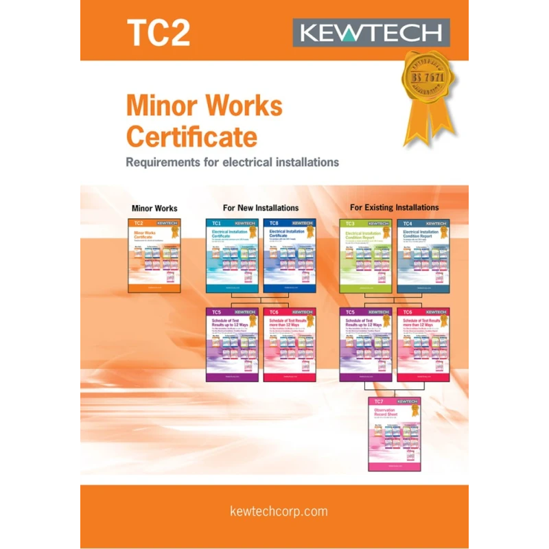 Kewtech Corporation Electrical Installation Certificate 40 Sheets for Use With FC3000 TC2