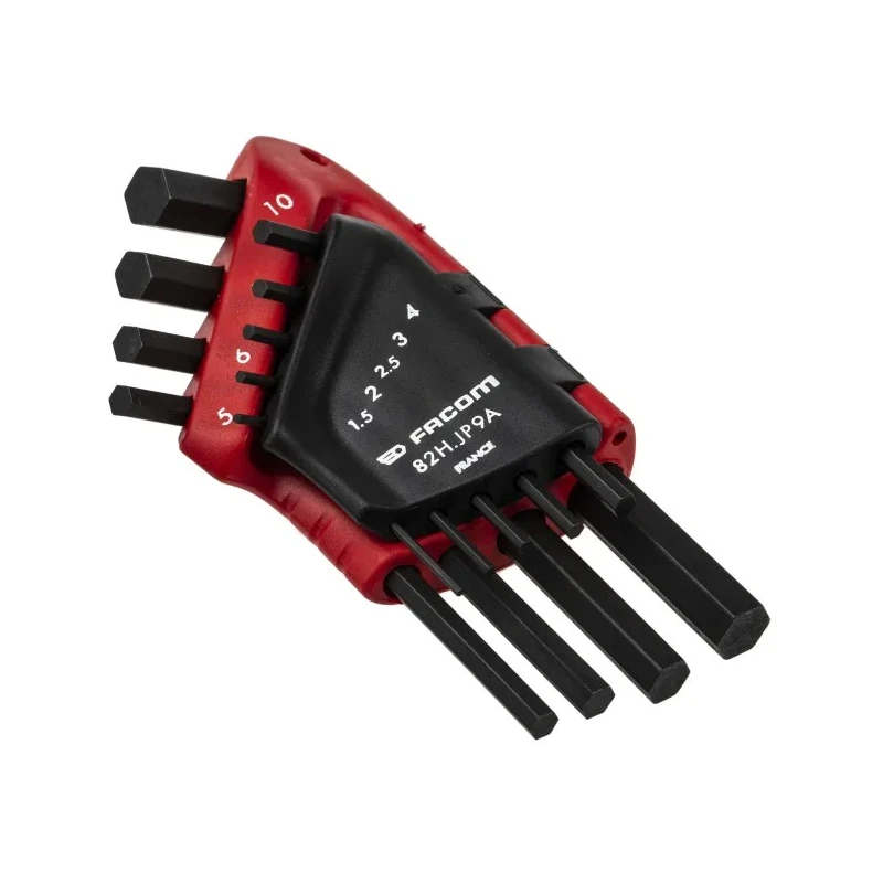 Facom 9 Piece L Metric Hex Key Set with Hex Sizes 1.5 mm to 10.0 mm, Silicon Steel, Phosphate Finish 82H.JP9A